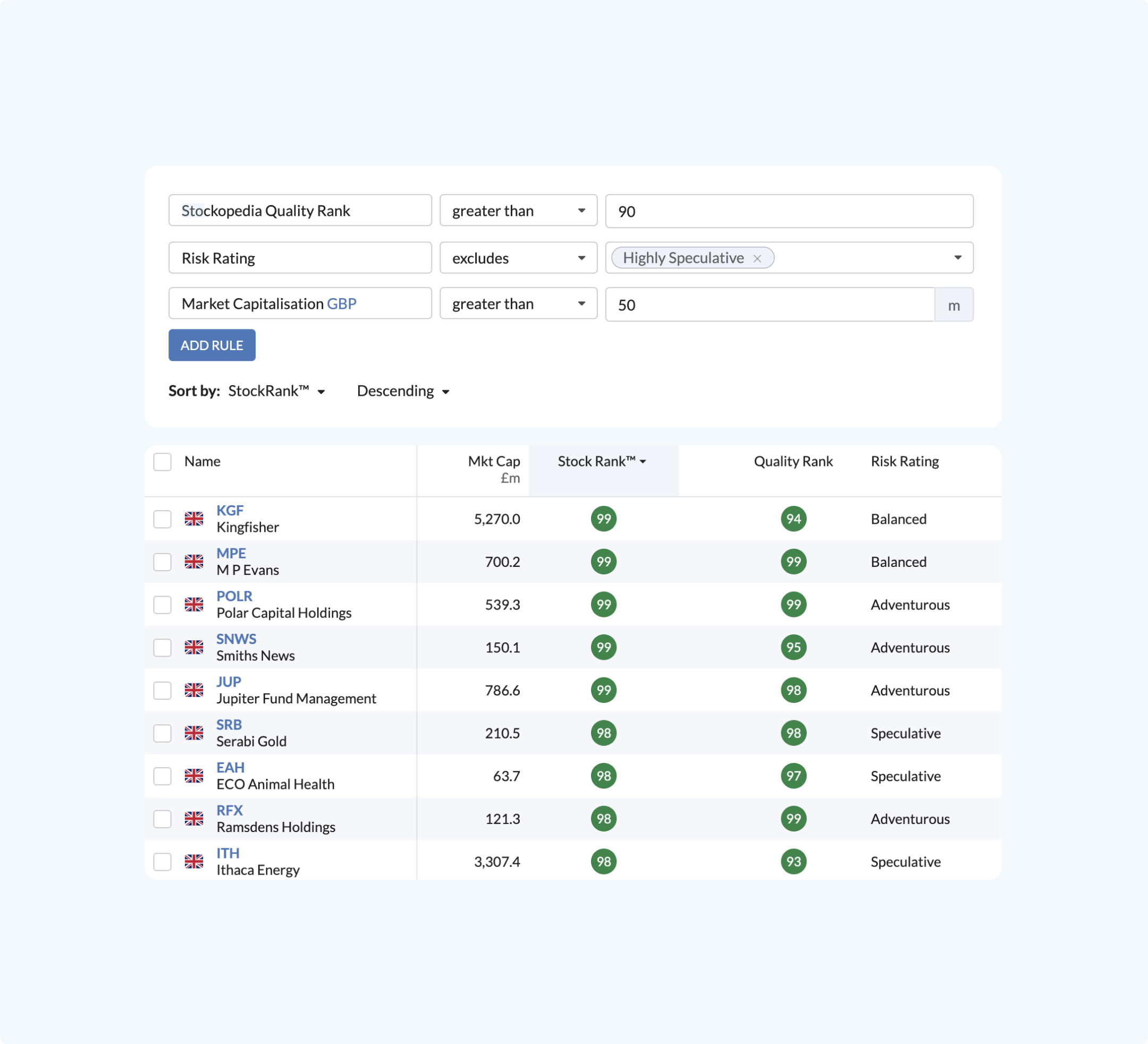Stockopedia screener